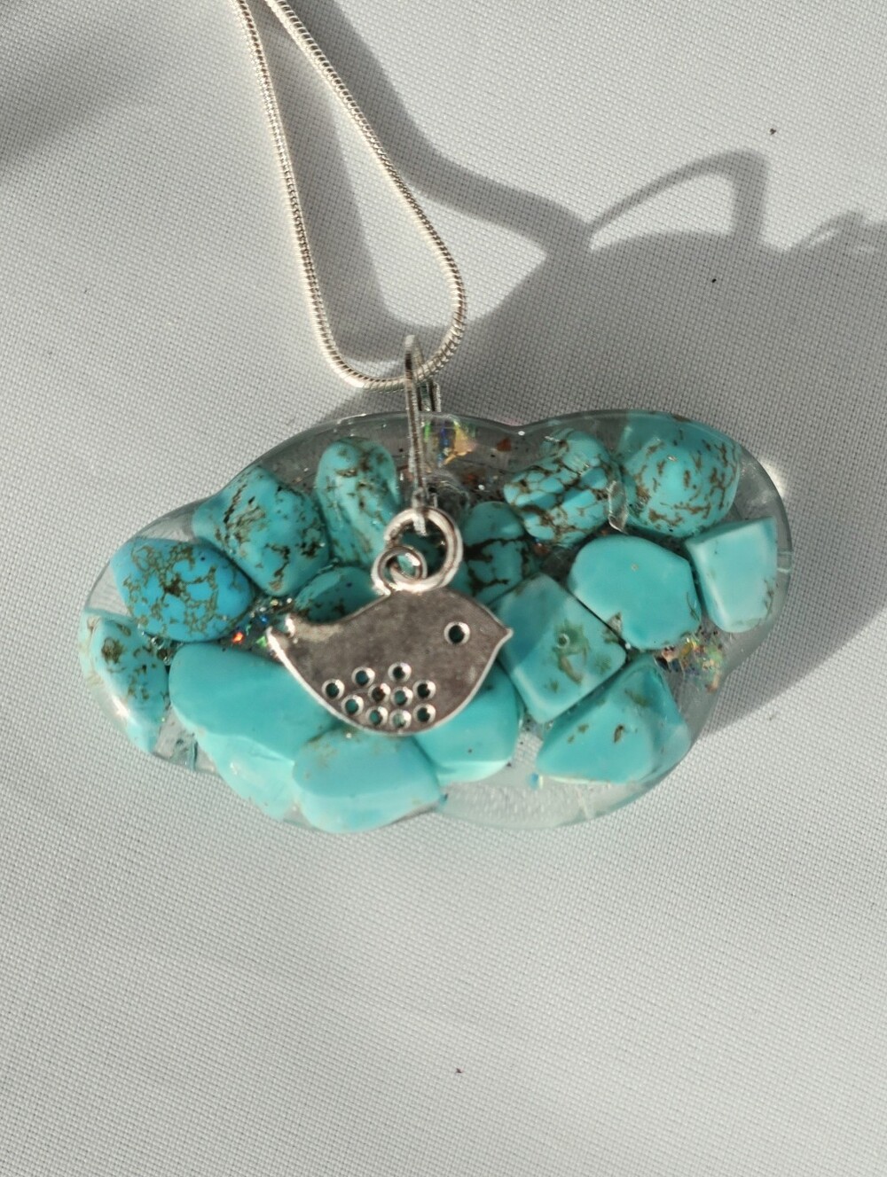 Cripple Creek Turquoise Cloud Bird Pendant Necklace Sterling Silver Snake Chain